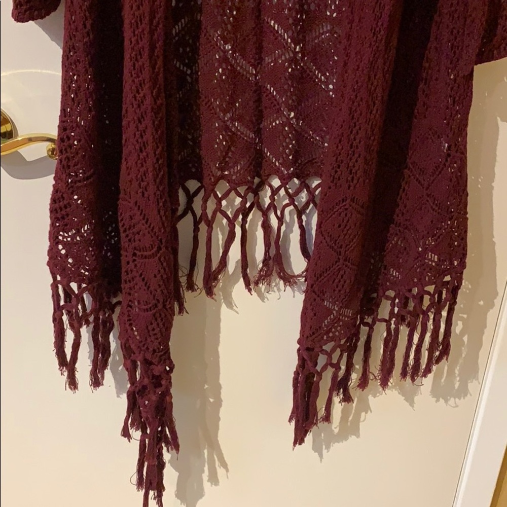 Maroon Macrame Style Open From Cardigan Size 2x - image 2